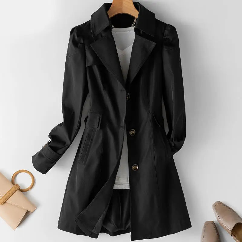 Women Black Trench Windbreaker Spring Autum New Fashion Big Size Coat Khaki Midi Length Windbreaker Female Outerwear M 5XL Lizbert