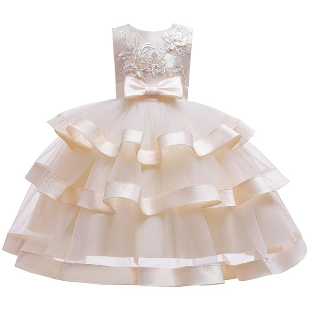 Kids Elegant Pearl Cake Princess Dress Girls Dresses For Wedding Evening Party Embroidery Flower Girl Dress Girl Clothes Lizbert