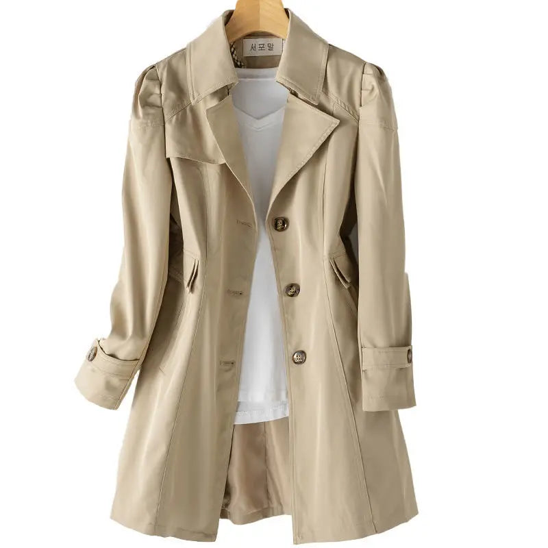 Women Black Trench Windbreaker Spring Autum New Fashion Big Size Coat Khaki Midi Length Windbreaker Female Outerwear M 5XL Lizbert