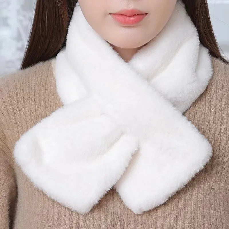 Korean Winter Faux Rabbit Fur Scarf Women Girls Scarf Soft Plush Scarves Solid Color Neck Collar Warmer Stuff Christma Gift Lizbert