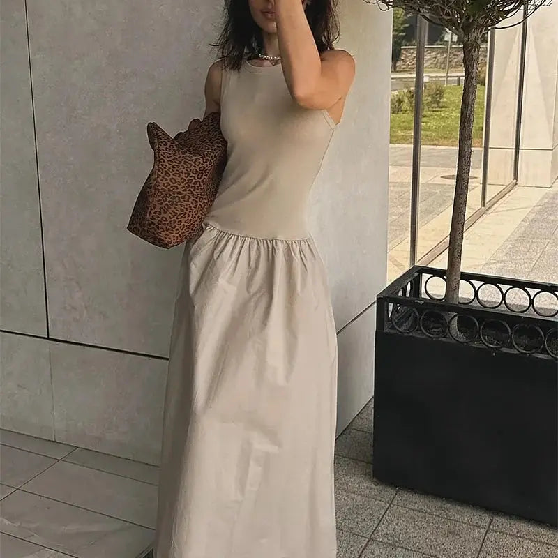 HXAO Black Dress Women Slim Simple O Neck Sleeveless Long Dress Holiday Dress Street Casual Dresses 2025 Women's Summer Dress Lizbert