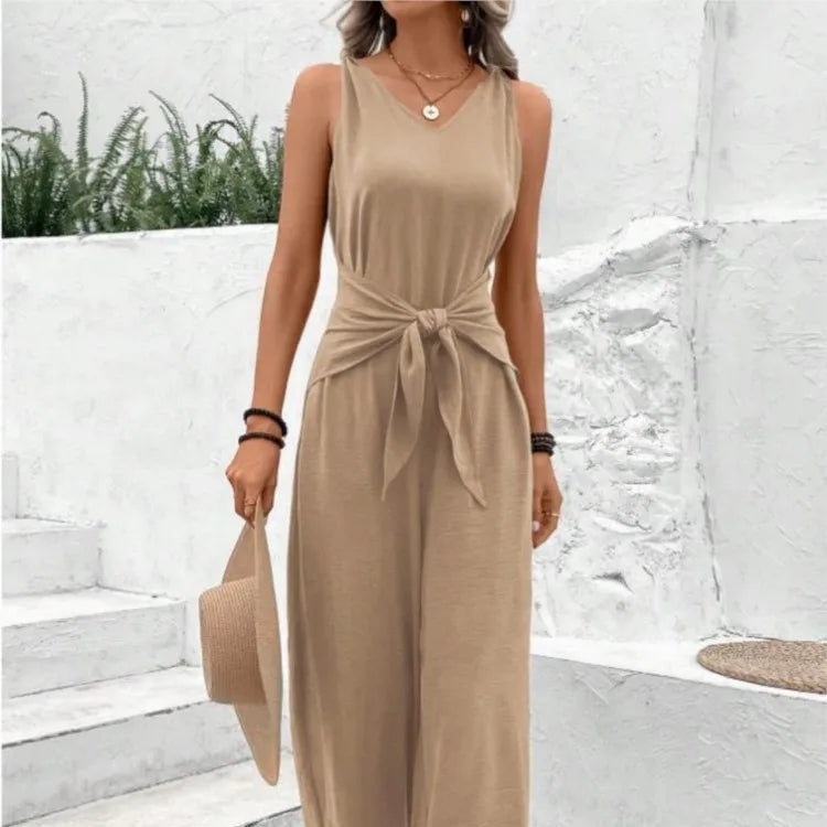 Sleeveless Lace-Up Jumpsuit