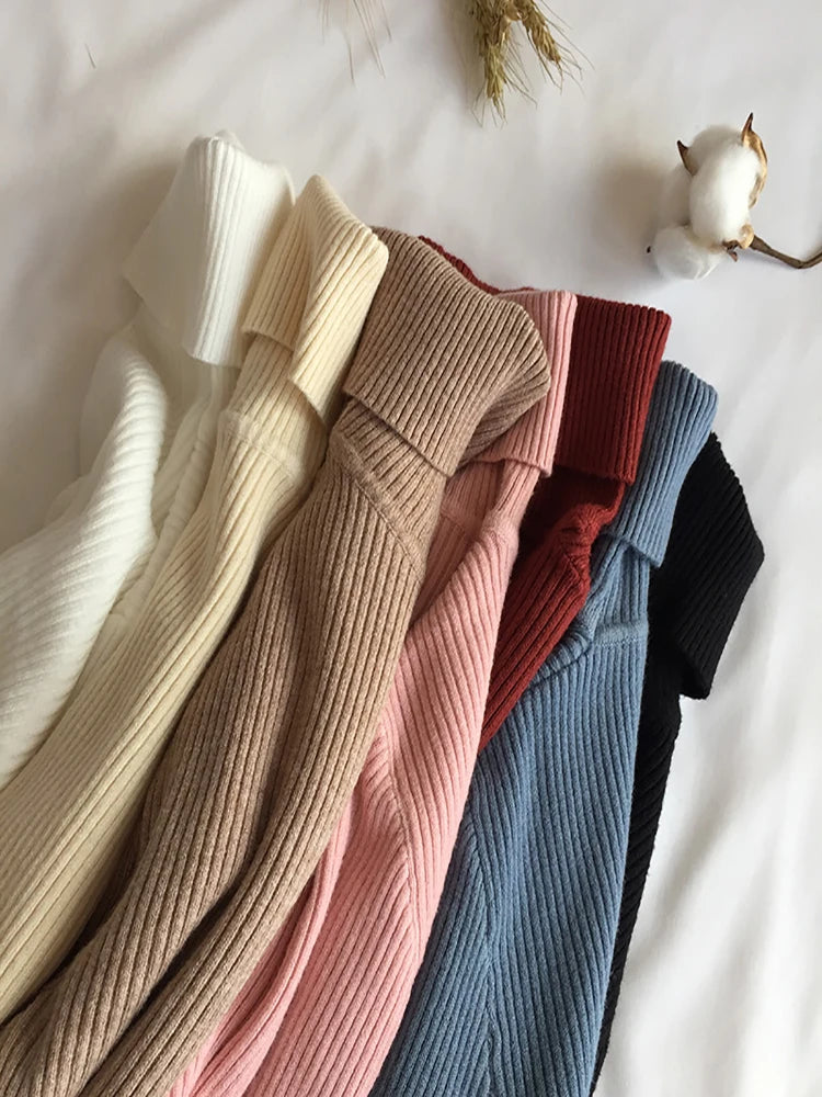 2025 Autumn Winter Thick Sweater Women Knitted Ribbed Pullover Sweater Long Sleeve Turtleneck Slim Jumper Soft Warm Pull Femme Lizbert