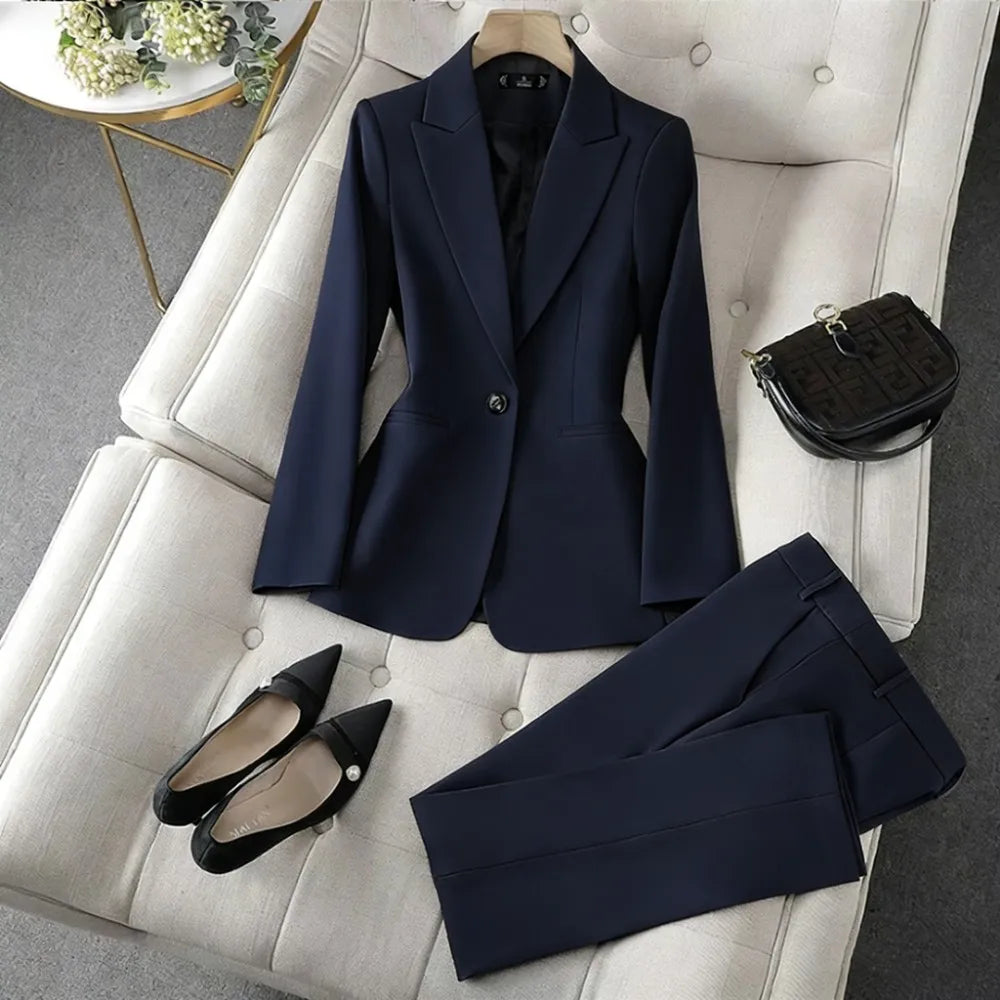 Brown Blazer Trousers Women's Suit Sets Long Sleeve Jacket Blazer Casual Office Ladies Pantsuit For Business Or Ceremony - Lizbert