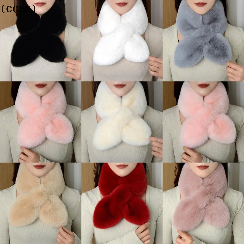 Winter Faux Rabbit Fur Scarf Women Girls Scarf Soft Plush Scarves Solid Color Neck Collar Warmer Stuff Christmas Gifts〔CC55〕 Lizbert