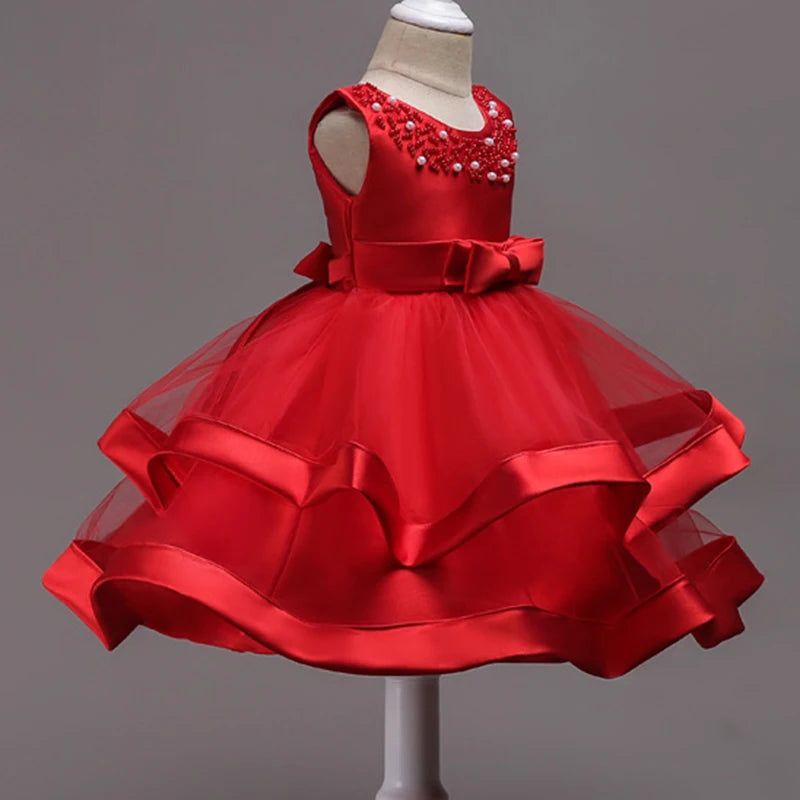 Kids Elegant Pearl Cake Princess Dress Girls Dresses For Wedding Evening Party Embroidery Flower Girl Dress Girl Clothes Lizbert
