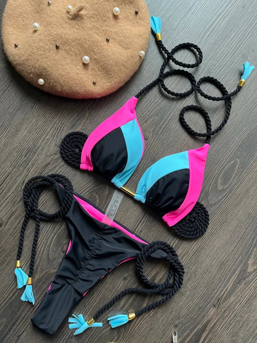 RUOTONSEPT Sexy Solid Splicing Bikini Set Swimwear Women Swimsuit Braiding rope Bandage Triangle Bathing Suit Brazilian Biquinis Lizbert