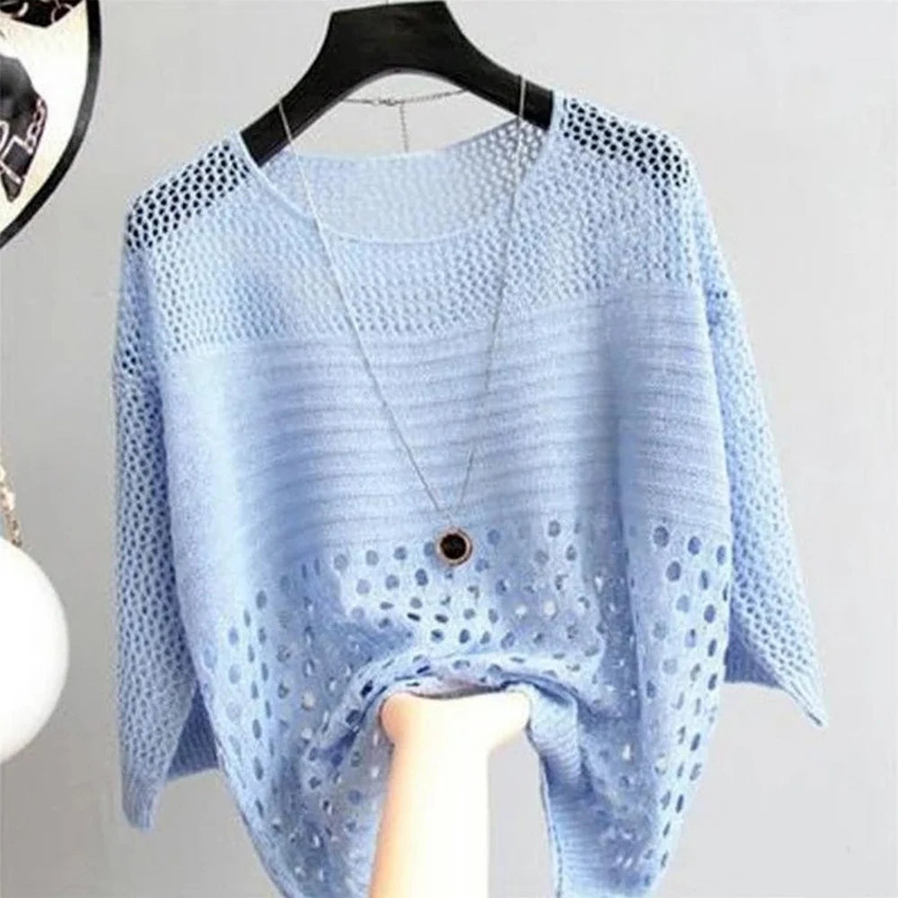 Spring and Summer New Ice Silk Knitted Vest Top Hollow Out Thin Bottoming Sling Streetwear Womens Clothing Shirt - Lizbert