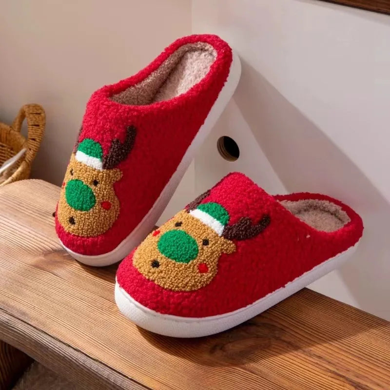 Winter Home Slippers for Couples Warm Plush Neutral Cartoon Cow Indoor Anti Slip Comfortable Cotton Slippers for Men and Women