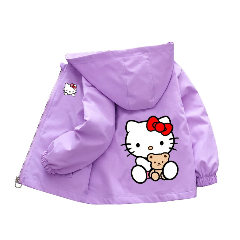 Sanrio Girls Cartoon Kuromi Cinnamoroll Jacket Hello Kitty ‌Princess Coats Spring Autumn Kids Hooded Jackets Casual Outerwear