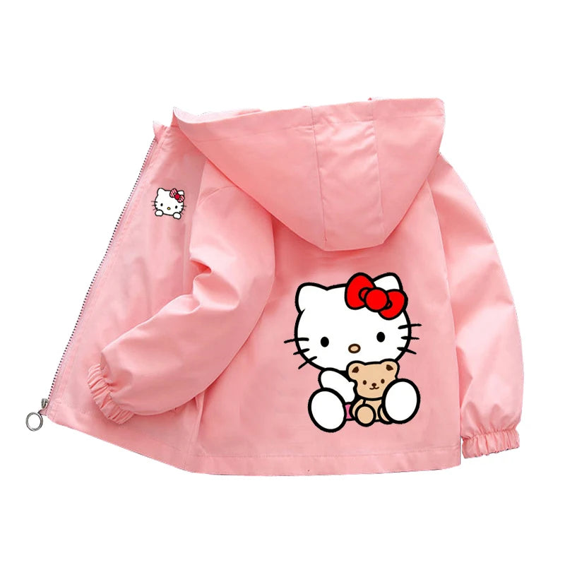 Sanrio Girls Cartoon Kuromi Cinnamoroll Jacket Hello Kitty ‌Princess Coats Spring Autumn Kids Hooded Jackets Casual Outerwear
