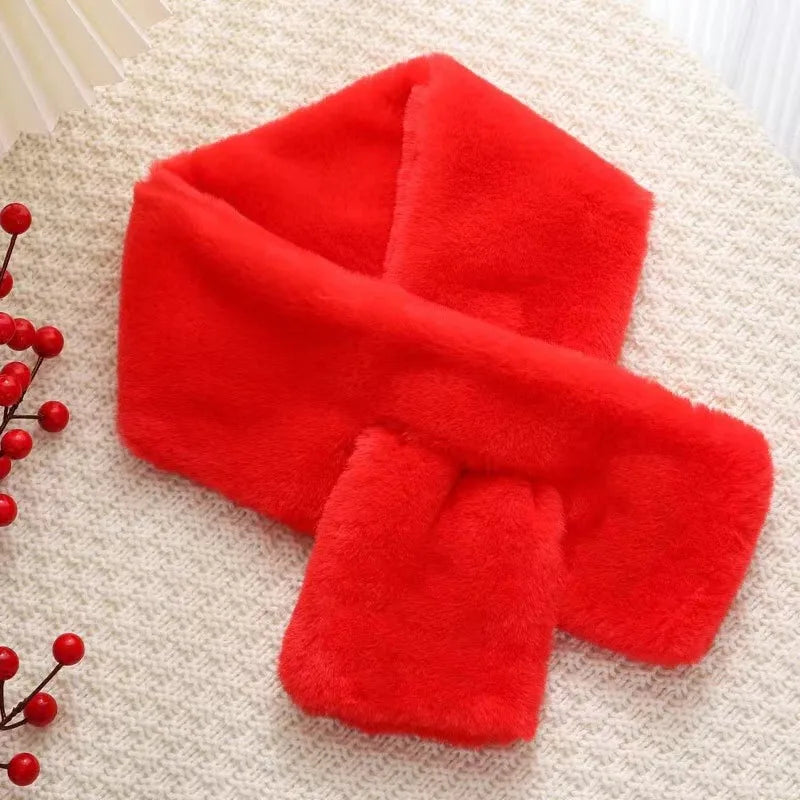 Korean Winter Faux Rabbit Fur Scarf Women Girls Scarf Soft Plush Scarves Solid Color Neck Collar Warmer Stuff Christma Gift Lizbert