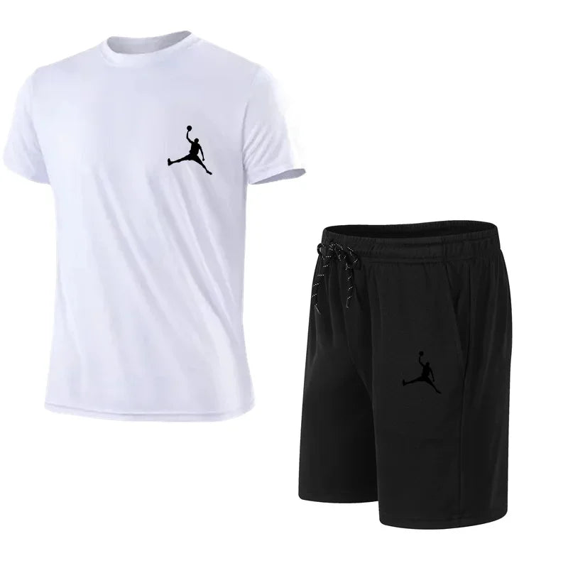 summer fashion men's casual sports suit T-shirt shorts suit casual short sleeves suit jogging fitness clothing brand clothi Lizbert