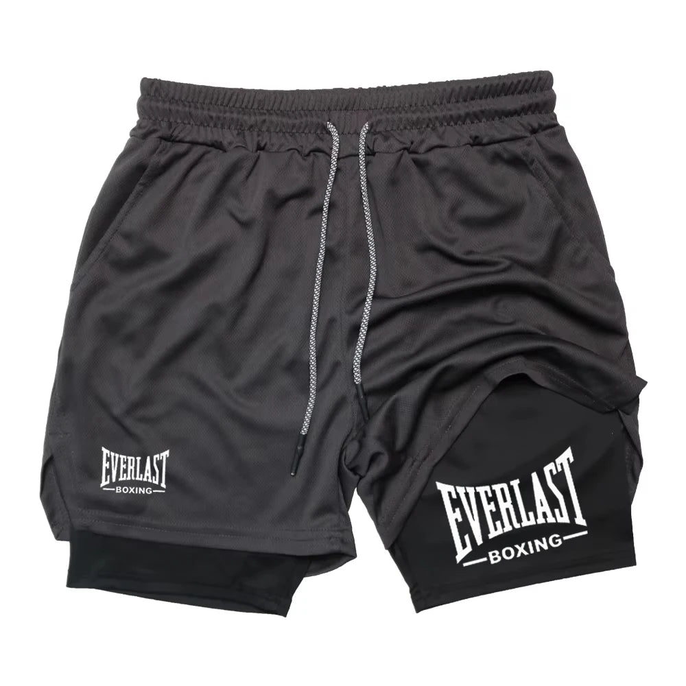 Men's compression gym shorts, EVERLAST printed sports pants, double layered, quick drying, basketball,  muscle, fitness RL0365 Lizbert