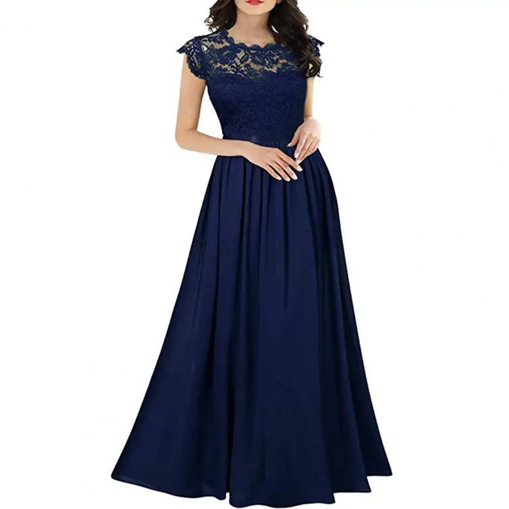 Casual Chic Lace Skirt Elegant Lace Maxi Dress for Women Mother of Bride A-line Wedding Party Gown Pleated Detail Dress Lizbert