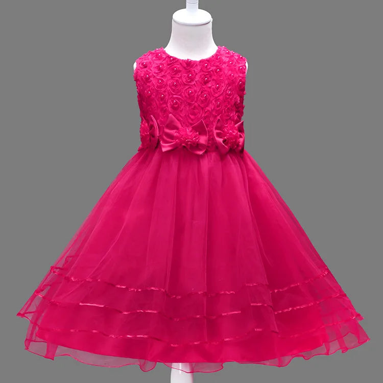 Kids Girls Flower Princess Dress Mesh Skirt Puffy For Children Sleeveless Vest Wedding Party Ceremony Elegant Evening Vestidos Lizbert