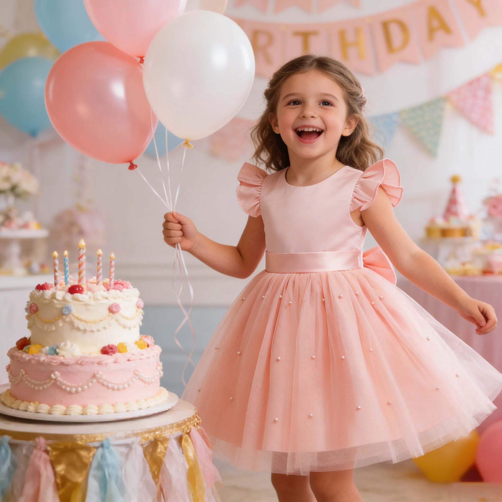 Flower Girl Dresses Birthday Tulle Dress Backless Wedding Gown Kids Party bridesmaid Princess Baby baptism Prom Lizbert