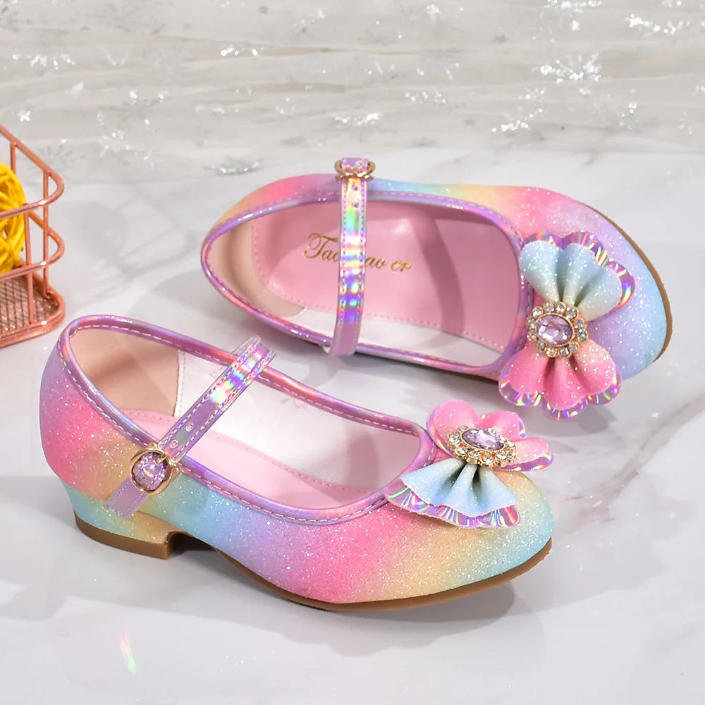 zapatos niña 23 Girl Shoes Leather Shoes Rainbow Shoes for Girls Sequins Female Shoes Princess Shoes Performance Shoes Kid Shoes Lizbert