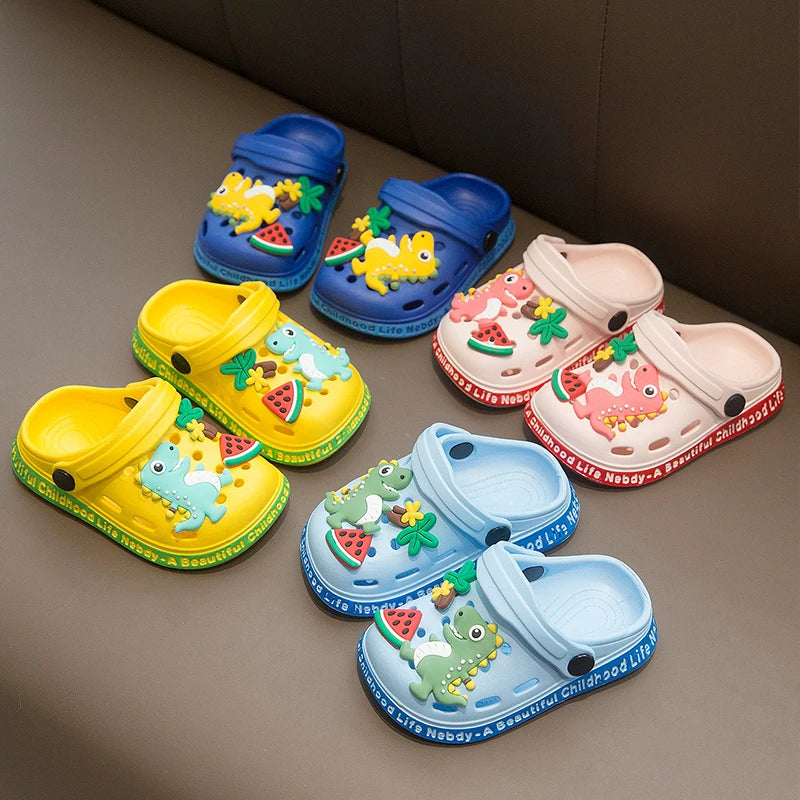 Children's cave shoes cartoon dinosaur pattern sandals baby walking shoes anti slip quick drying shoes water shoes garden shoes Lizbert