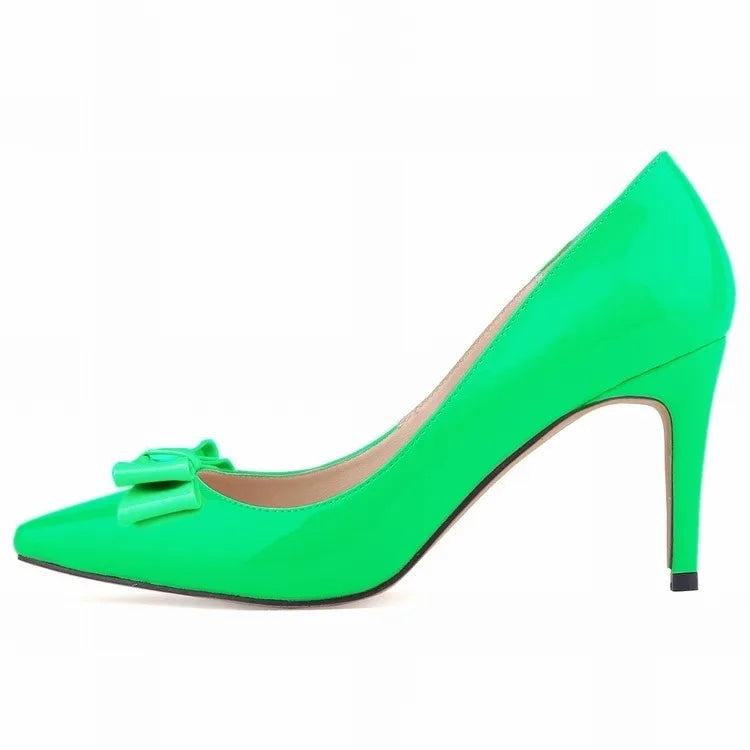 Women 9cm High Heels Butterfly Knot Red Black Sexy Pumps Pointed Toes Thin Heels Lady Bridal Evening Party Sweet Wedding Shoes Lizbert