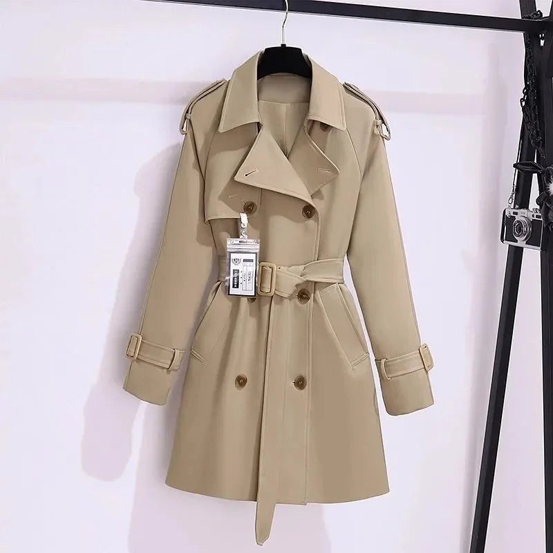 Women's Windbreaker 2025 Spring Autumn New Slim Double-breasted Temperament Coat With belt Femle mid length Casual Trench coat Lizbert