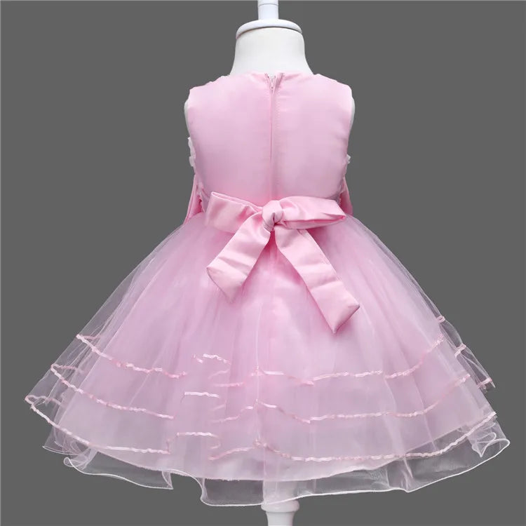 Kids Girls Flower Princess Dress Mesh Skirt Puffy For Children Sleeveless Vest Wedding Party Ceremony Elegant Evening Vestidos Lizbert