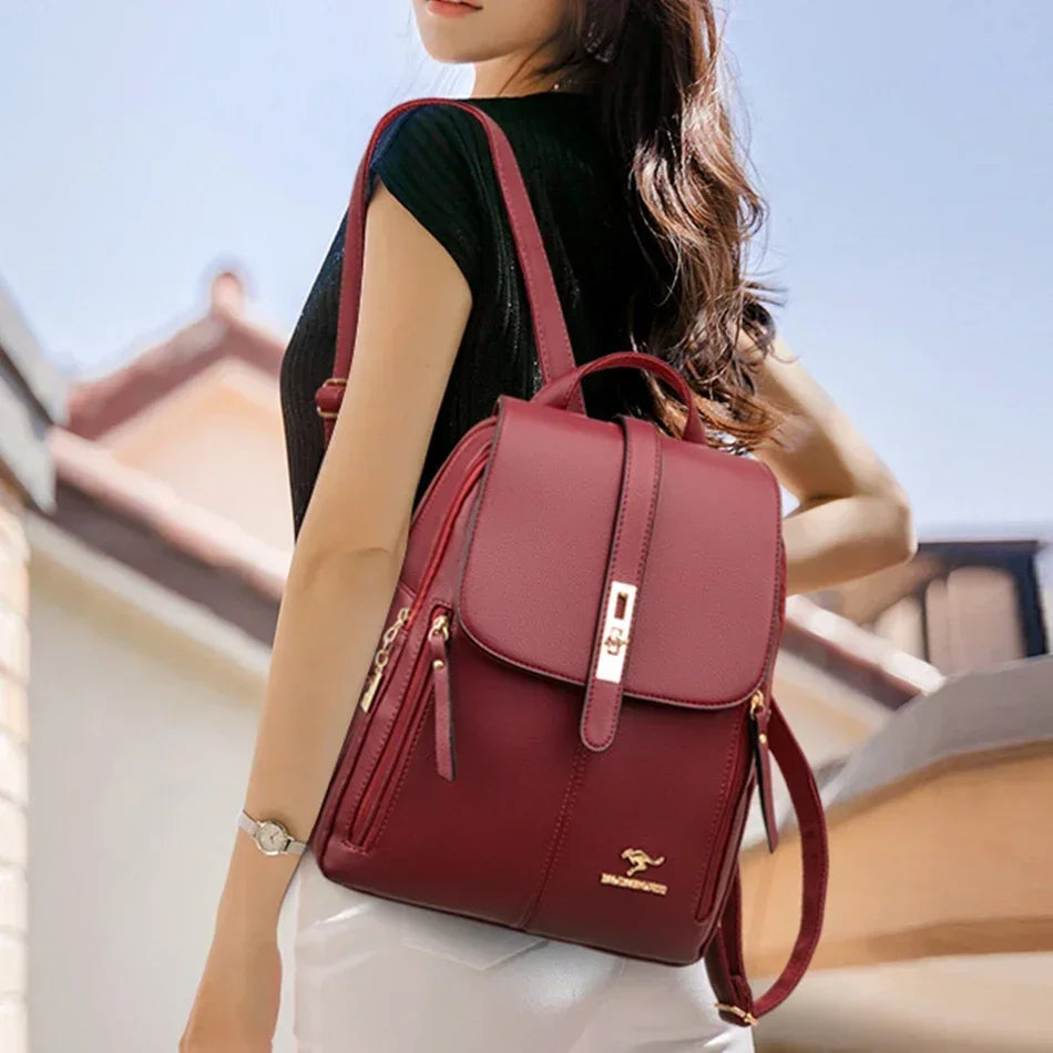 Women Large Capacity Backpack High Quality Leather Vintage Bags for Women School Bags Travel Rucksack Ladies Bookbag Knapsack Lizbert