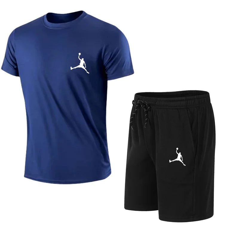 summer fashion men's casual sports suit T-shirt shorts suit casual short sleeves suit jogging fitness clothing brand clothi Lizbert