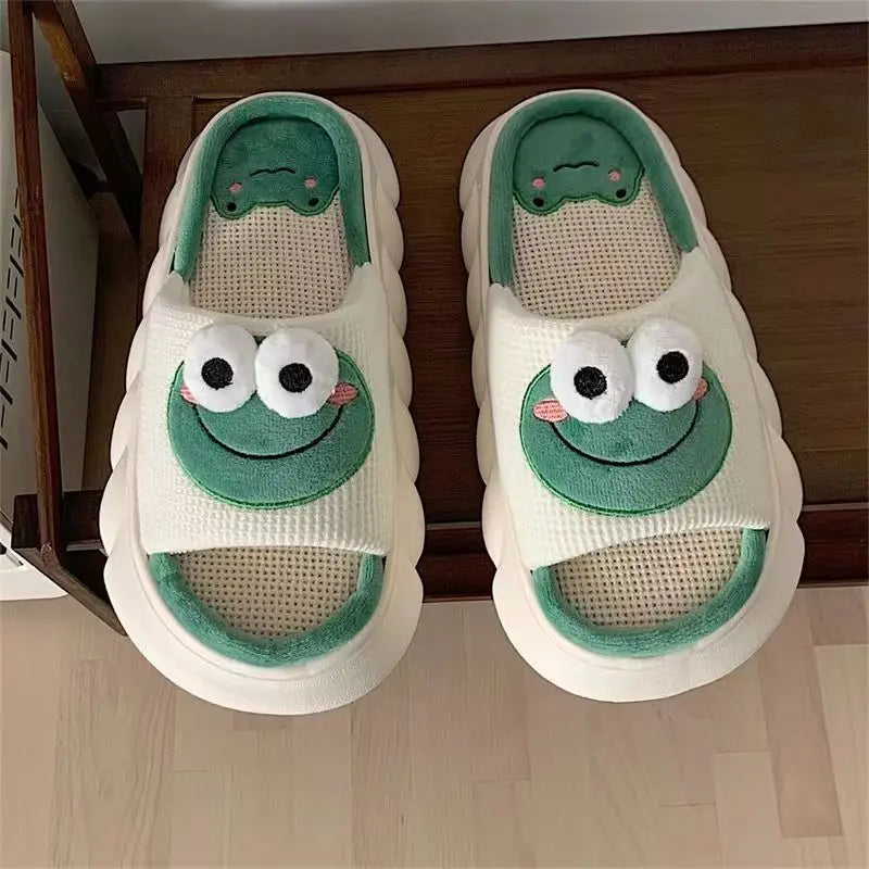 Winter Home Slippers for Couples Warm Plush Neutral Cartoon Cow Indoor Anti Slip Comfortable Cotton Slippers for Men and Women