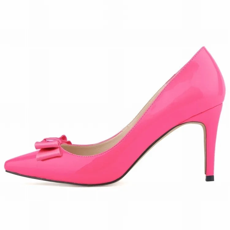 Women 9cm High Heels Butterfly Knot Red Black Sexy Pumps Pointed Toes Thin Heels Lady Bridal Evening Party Sweet Wedding Shoes Lizbert