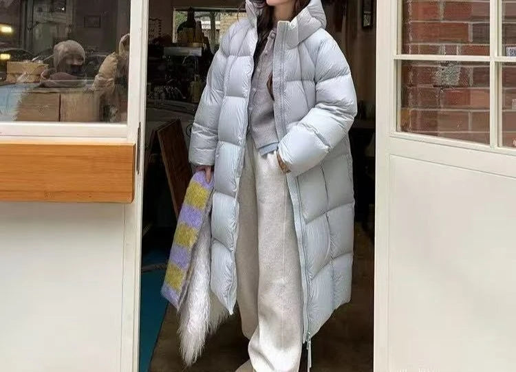 2025 New Long Over-the-Knee Down Women Thickened Bread Cotton-padded Jacket Hooded Winter Coat Lizbert