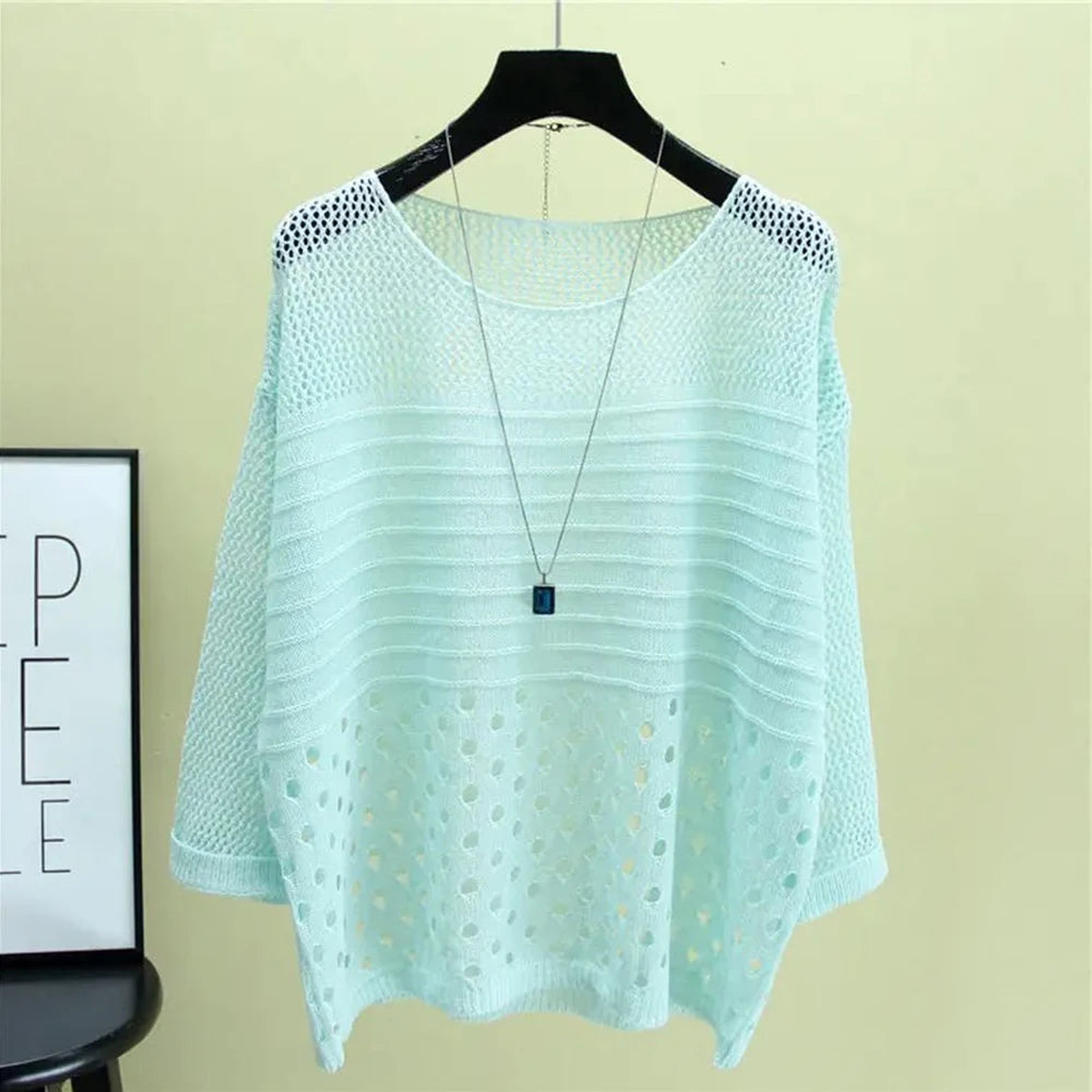 Spring and Summer New Ice Silk Knitted Vest Top Hollow Out Thin Bottoming Sling Streetwear Womens Clothing Shirt - Lizbert