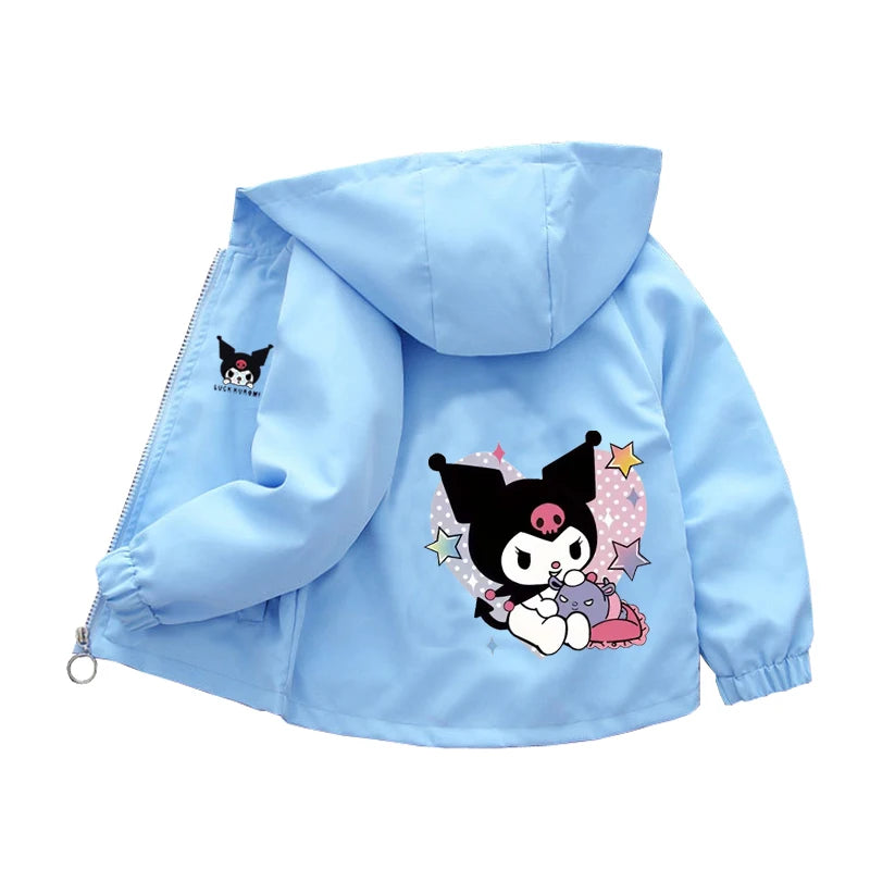 Sanrio Girls Cartoon Kuromi Cinnamoroll Jacket Hello Kitty ‌Princess Coats Spring Autumn Kids Hooded Jackets Casual Outerwear