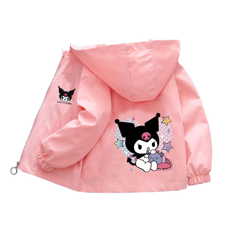 Sanrio Girls Cartoon Kuromi Cinnamoroll Jacket Hello Kitty ‌Princess Coats Spring Autumn Kids Hooded Jackets Casual Outerwear