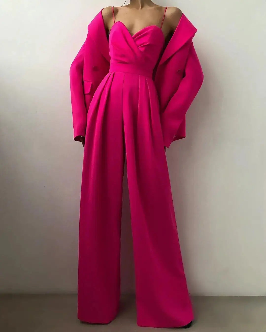 Chic Spaghetti Straps Wide Leg Pants Jumpsuits Elegant Fashion Women Ladies V-Neck High Waist Long Rompers Sleeveless Suit Lizbert