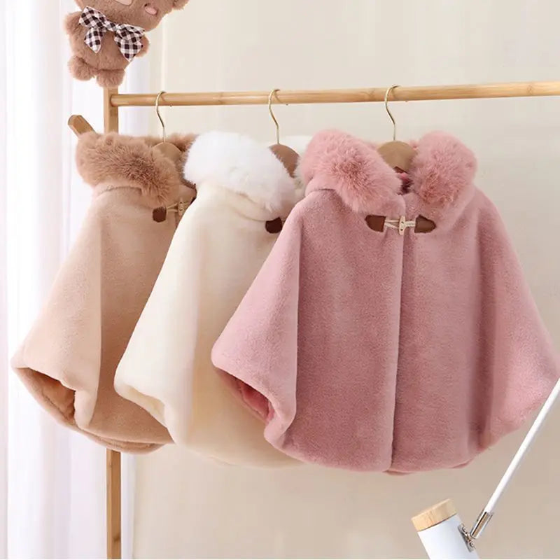 Baby Girl Cloak Faux Fur Winter Infant Toddler Child Princess Hooded Cape Fur Collar Baby Outwear Top Warm Clothes 1-7 Years Old Lizbert