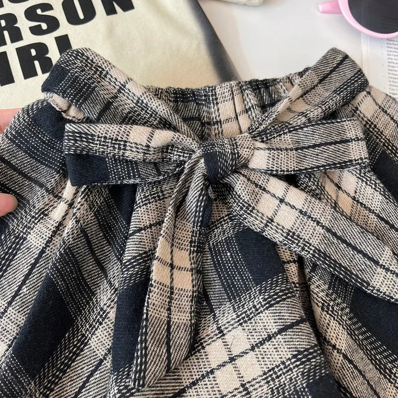 Summer Children's Clothing Girls Outfit Set Fashion Letter Print Short Sleeved T-Shirt+Irregular Plaid Skirt Toddler Clothes