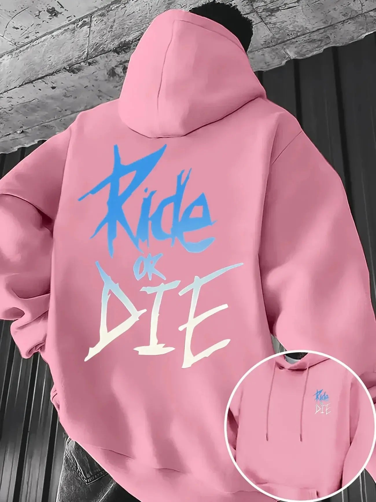 RIDE OR DIE graffiti print street kangaroo pocket designer men's autumn and winter casual polyester fiber hooded sweatshirt Lizbert