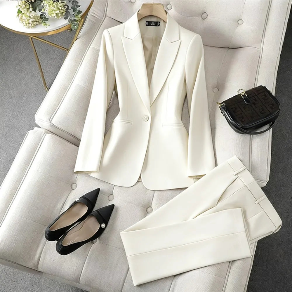 Brown Blazer Trousers Women's Suit Sets Long Sleeve Jacket Blazer Casual Office Ladies Pantsuit For Business Or Ceremony - Lizbert