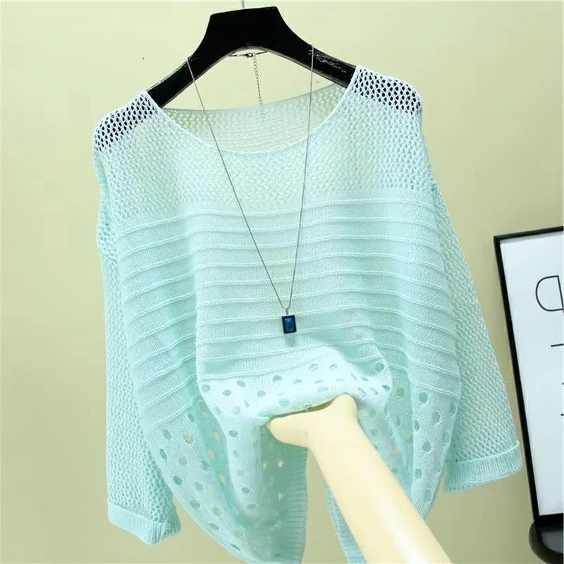Fashion Ice Silk Women Knitted Vest Top Spring and Summer New Hollow Out Thin Bottoming Sling Streetwear Clothing Simple Shirt - Lizbert