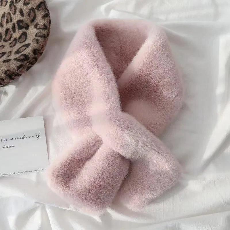 Korean Winter Faux Rabbit Fur Scarf Women Girls Scarf Soft Plush Scarves Solid Color Neck Collar Warmer Stuff Christma Gift Lizbert