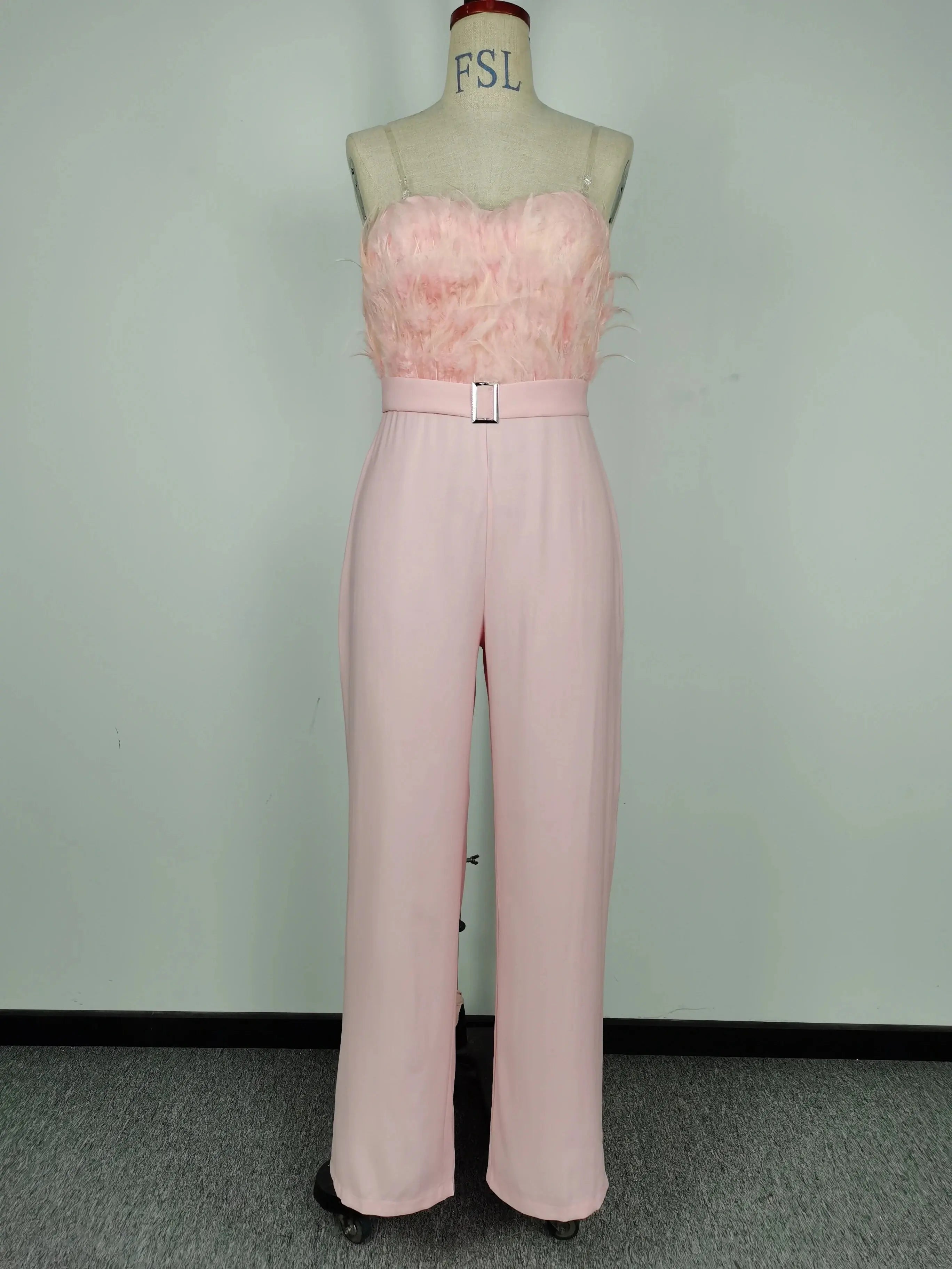 Jumpsuit Women Elegant Long Jumpsuit Strapless Slash Neck Feather Tube Top Sexy Fashion Party Night Evening Jumpsuit 2021 Summer Lizbert
