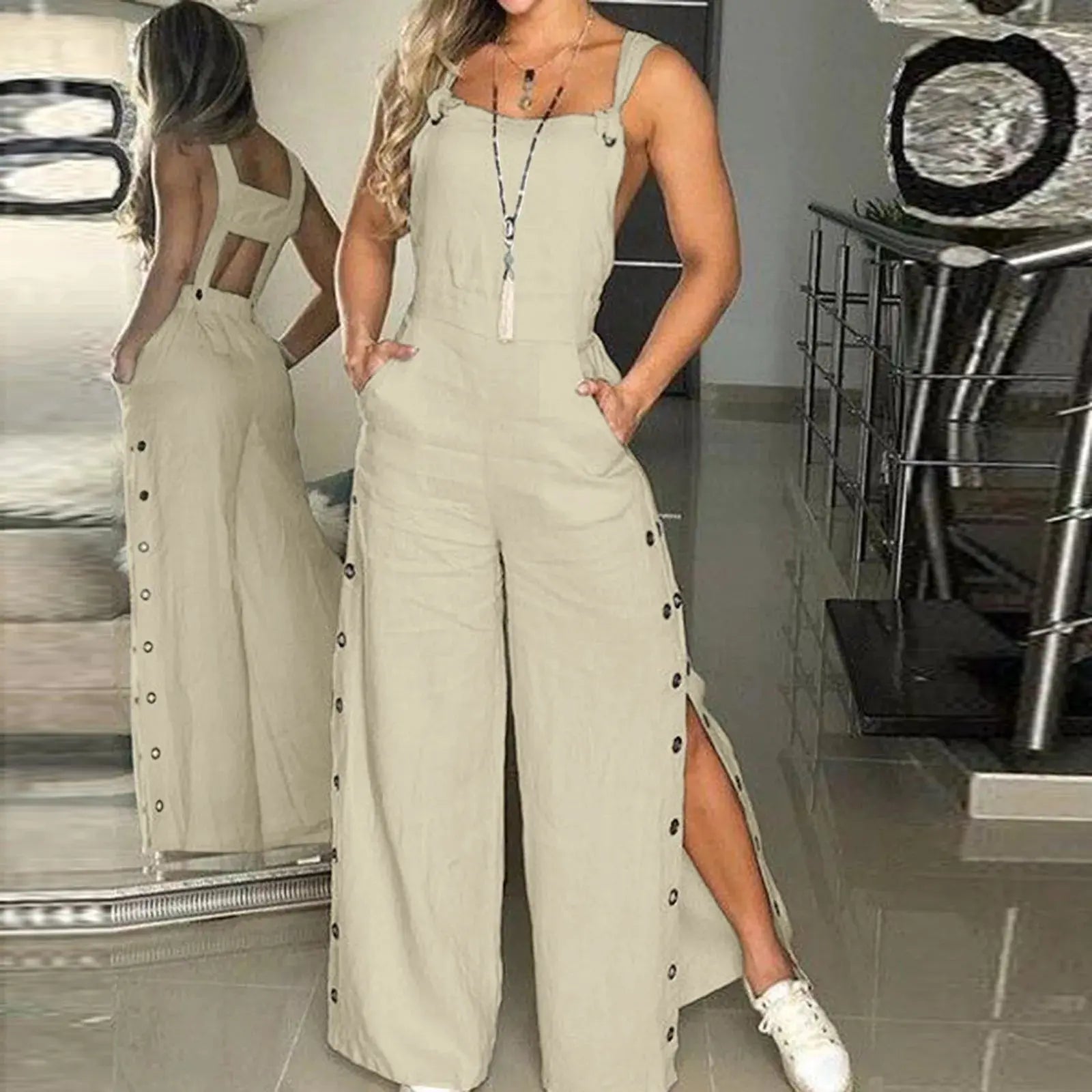 Stylish, Classic & Flattering Sleeveless Loose-Fit Cotton Blend Women Jumpsuit Lizbert