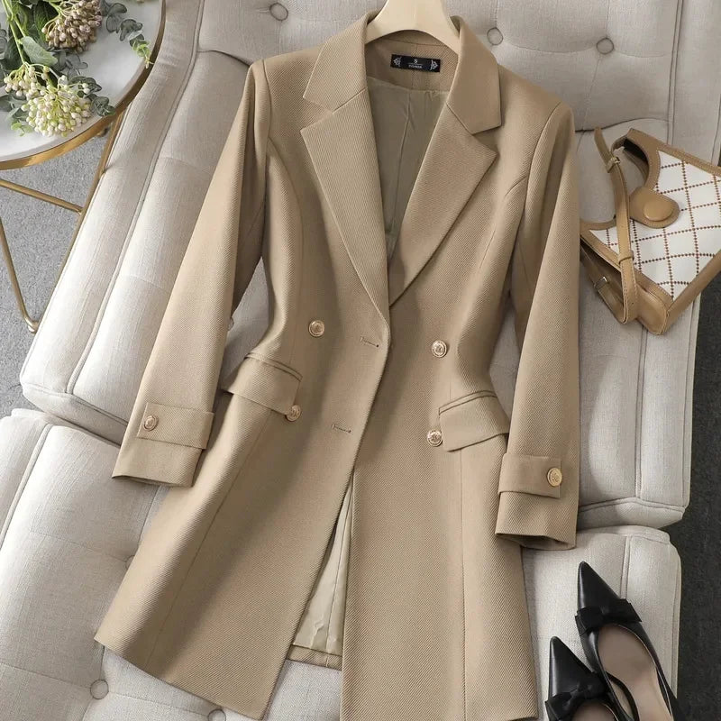 Autumn Winter Jacket Women Long Blazer Khaki Coffee Black Office Ladies Formal Jacket Business Work Wear Coat Female Outerwear Lizbert
