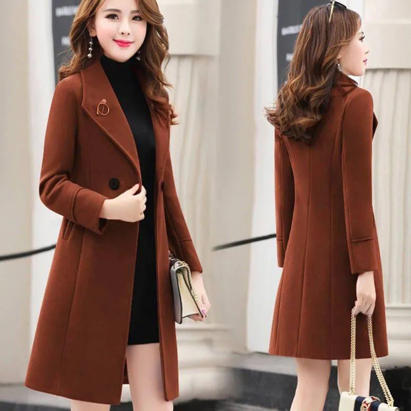 New Woolen Coat Female Long Autumn Winter Korean Fashion Slim Woolen Coats Woman Clothing Casual Parker Overcoat Trench Coats Lizbert
