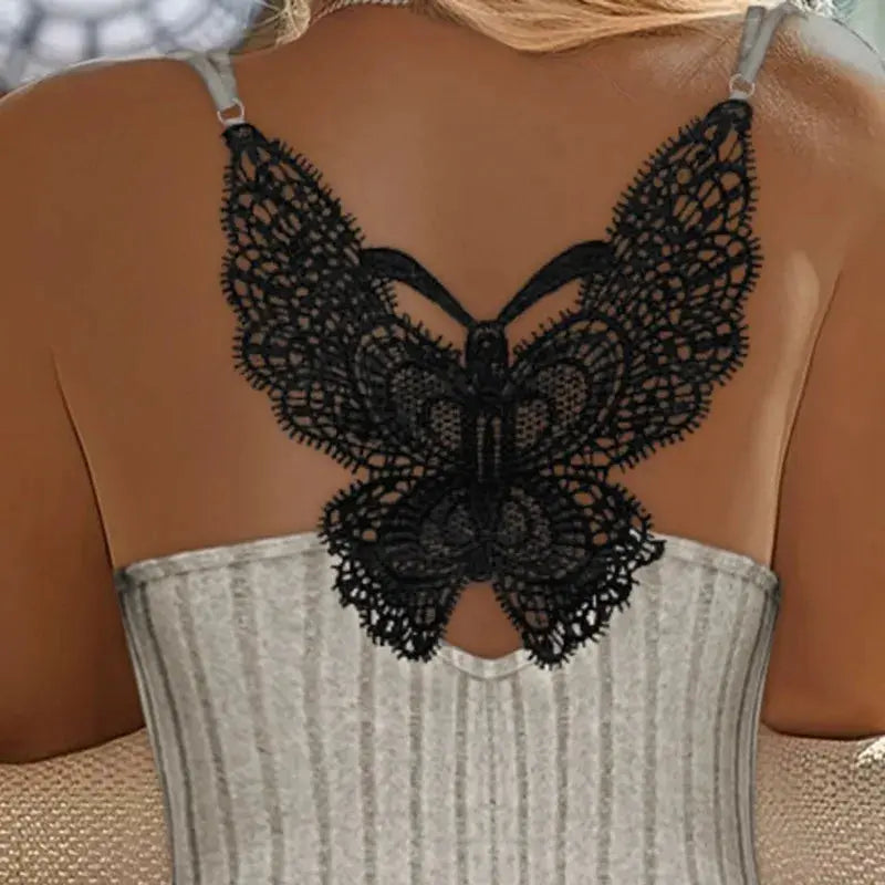 Women Sleeveless Teddy Bodysuit Sexy Lingerie Butterfly Pattern Contrast Lace Pajama Romper Lizbert