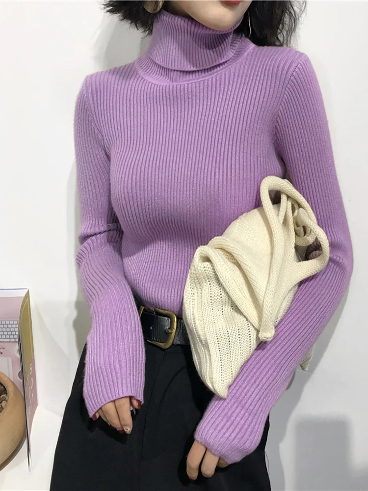 2025 Autumn Winter Thick Sweater Women Knitted Ribbed Pullover Sweater Long Sleeve Turtleneck Slim Jumper Soft Warm Pull Femme Lizbert