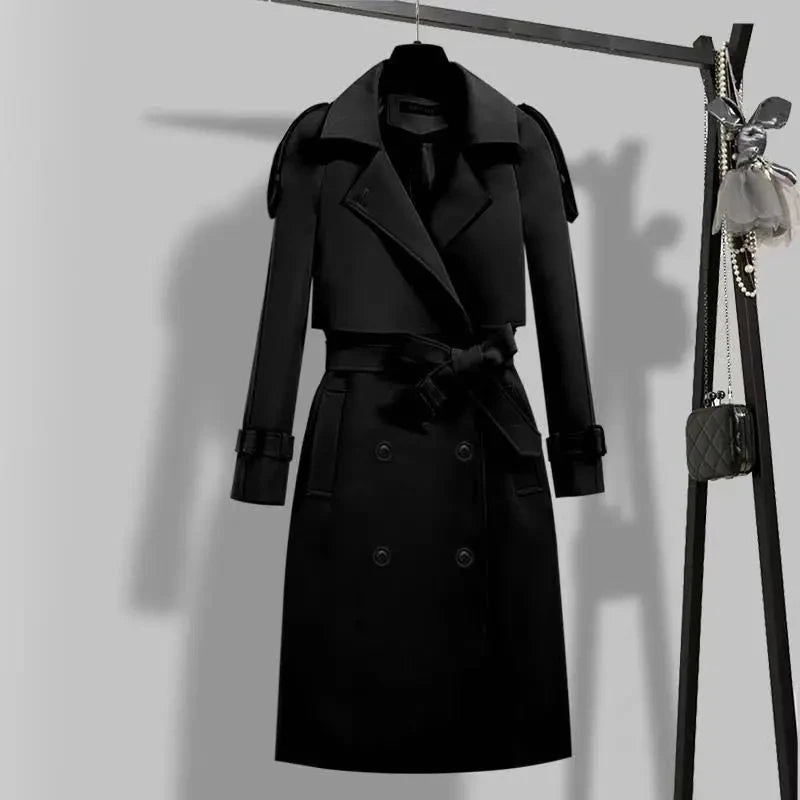 Women Long Trench Coat Fashion Windproof Coat Double Breasted Trench Coats Green Belt Windbreaker Spring Autumn Female Outerwear Lizbert