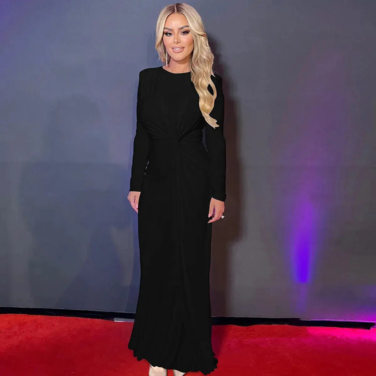 Ladies Autumn Elegant Evening Party Dress Women Long Sleeve O-Neck Ruched Fashion Maxi Dresses Night Club Streetwear Fall Outfit Lizbert