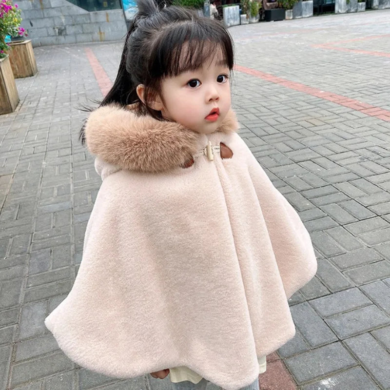 1-7 Years Old Baby Girl Cloak Faux Fur Winter Infant Toddler Child Princess Hooded Cape Fur Collar Baby Outwear Top Warm Clothes Lizbert